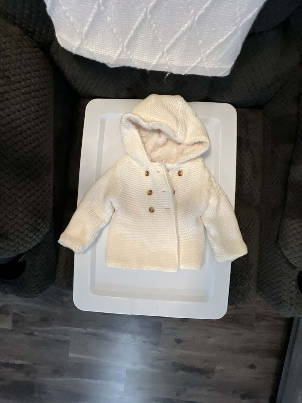 Carter's White Sweater Faux Fur Lined Hooded Jacket